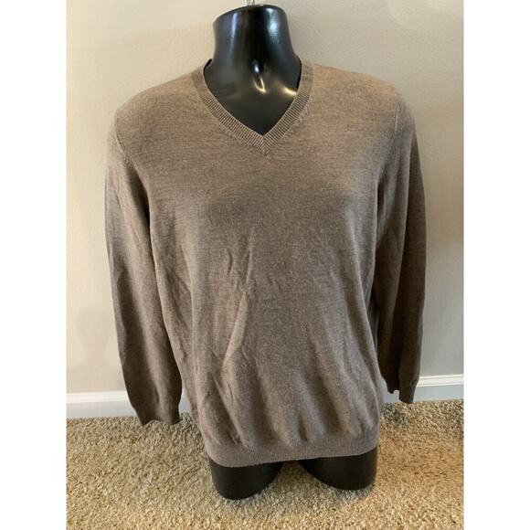 Joseph Abboud Sweater Medium Brown Extra Fine Merino Wool V-Neck Soft Men's - Picture 2 of 9